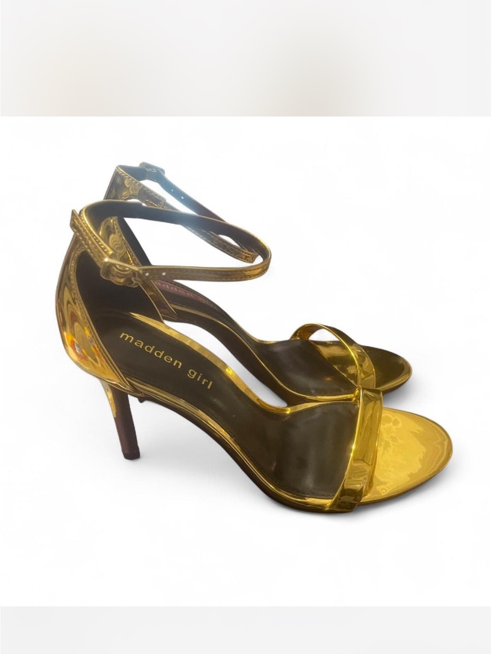 Madden Girl Metallic Gold Ankle-Strap Heels